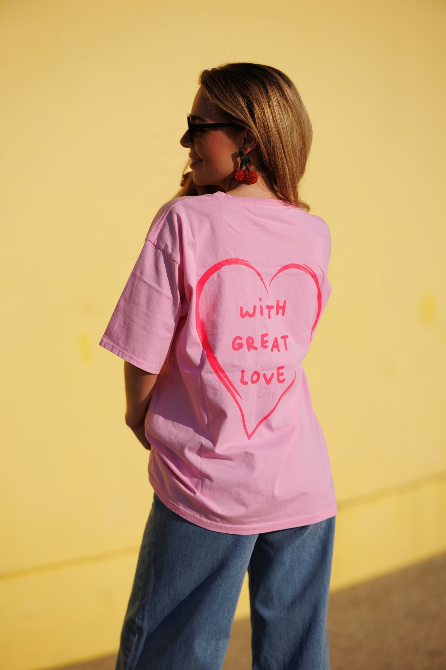 T-shirt roze 'with great love'