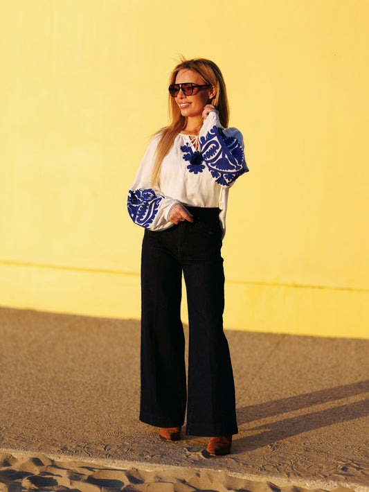 Jeans ankle wide donker