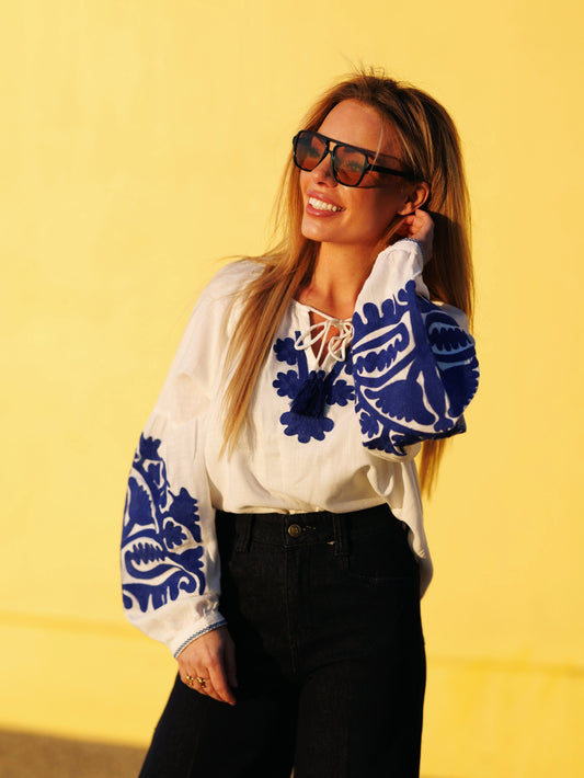 Blouse boho kobalt
