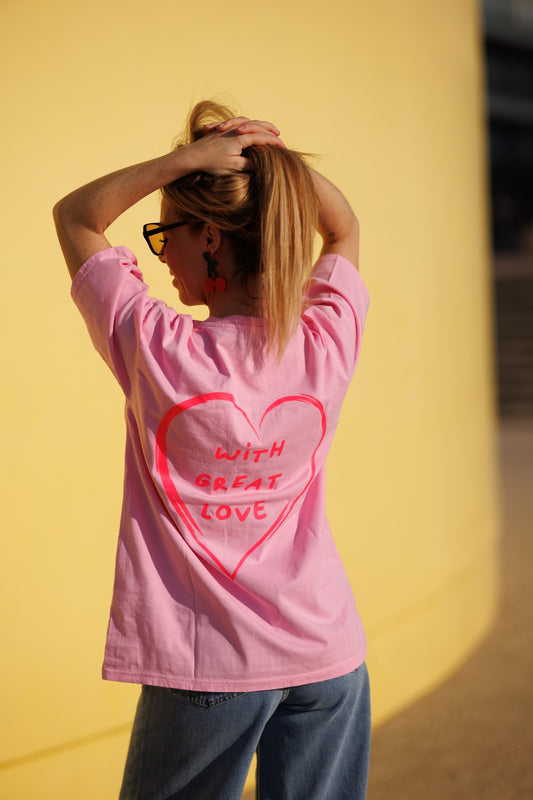 T-shirt roze 'with great love'