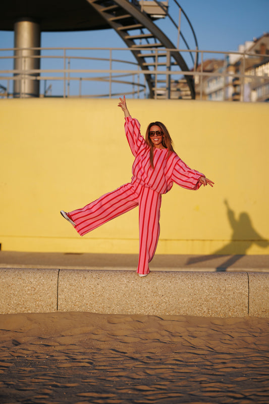 Broek striped roze/rood