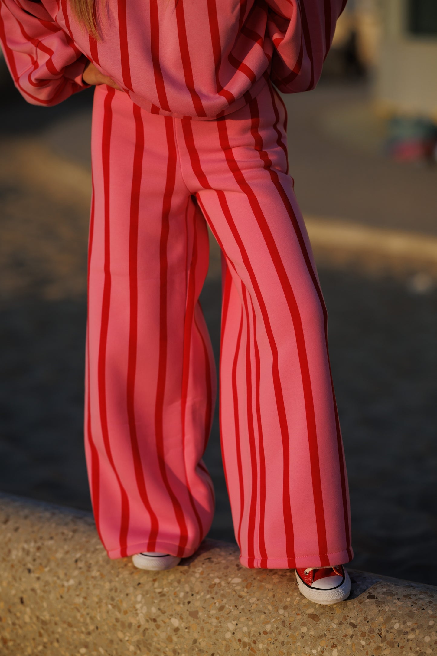Broek striped roze/rood
