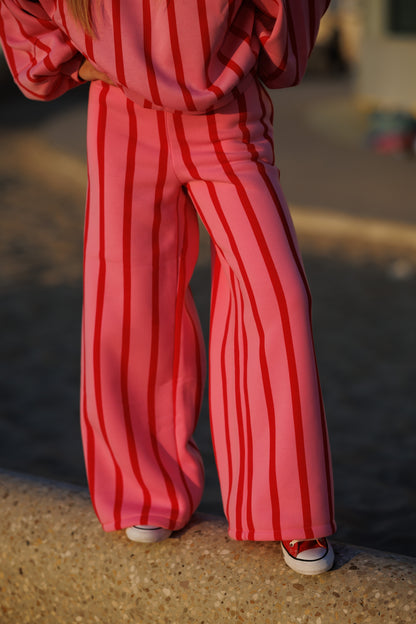 Broek striped roze/rood